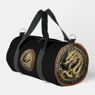 Gold Sacred Eastern Dragon Medallion Duffle Bag