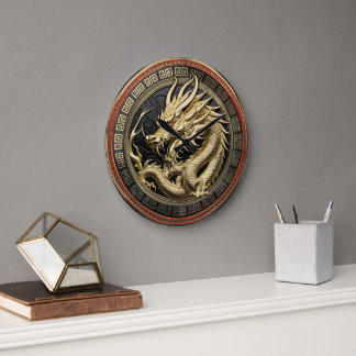 Gold Sacred Eastern Dragon Medallion Large Clock