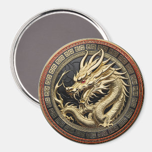 Gold Sacred Eastern Dragon Medallion Magnet