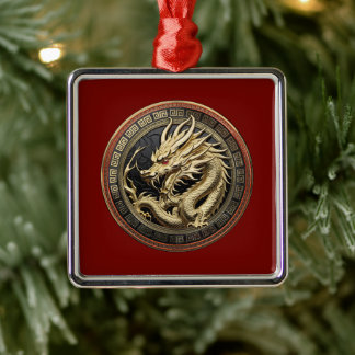 Gold Sacred Eastern Dragon Medallion Metal Tree Decoration