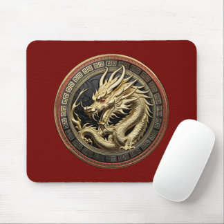 Gold Sacred Eastern Dragon Medallion Mouse Mat