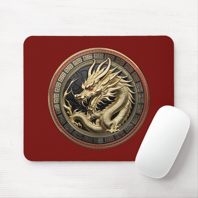 Gold Sacred Eastern Dragon Medallion Mouse Mat (With Mouse)