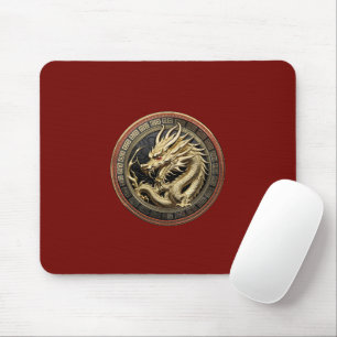 Gold Sacred Eastern Dragon Medallion Mouse Mat