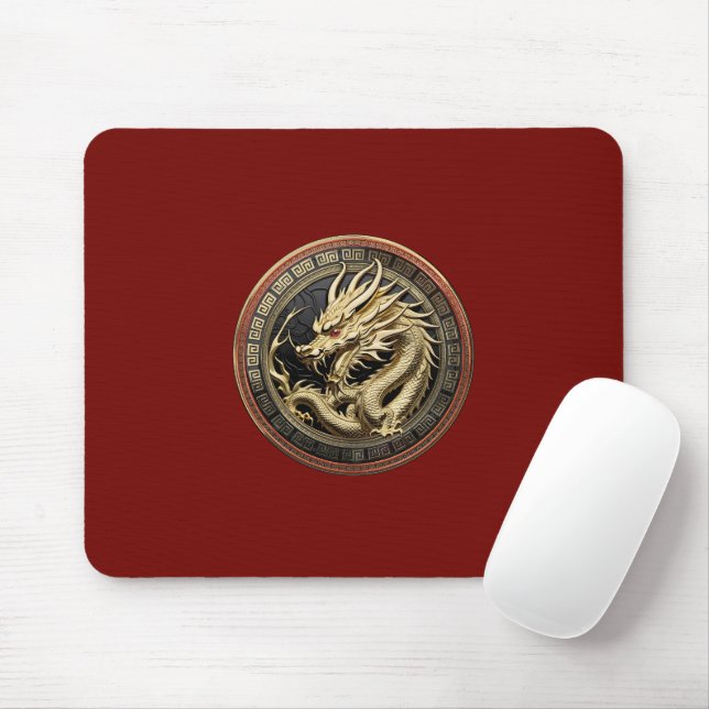Gold Sacred Eastern Dragon Medallion Mouse Mat (With Mouse)