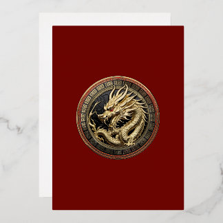 Gold Sacred Eastern Dragon Medallion on Red Velvet