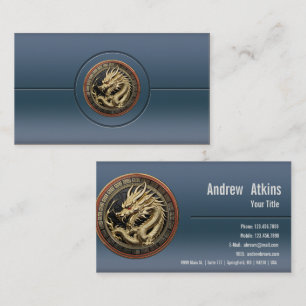 Gold Sacred Eastern Dragon Medallion on Red Velvet Business Card