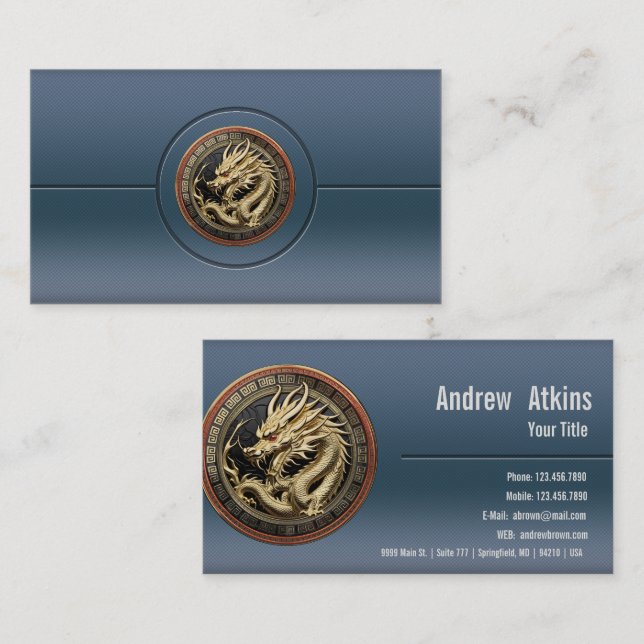 Gold Sacred Eastern Dragon Medallion on Red Velvet Business Card (Front/Back)