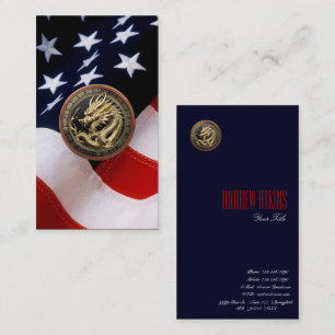 Gold Sacred Eastern Dragon Medallion on Red Velvet Business Card