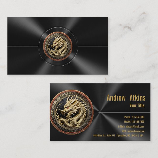 Gold Sacred Eastern Dragon Medallion on Red Velvet Business Card (Front/Back)