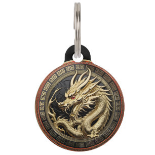 Gold Sacred Eastern Dragon Medallion Pet Tag