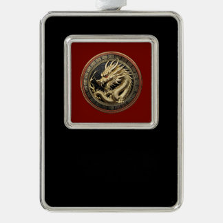 Gold Sacred Eastern Dragon Medallion Silver Plated Framed Ornament