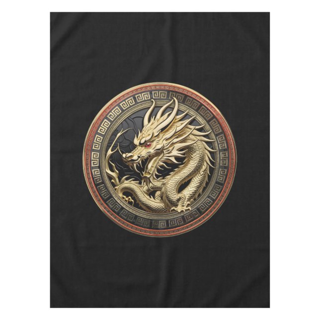 Gold Sacred Eastern Dragon Medallion Tablecloth (Front)