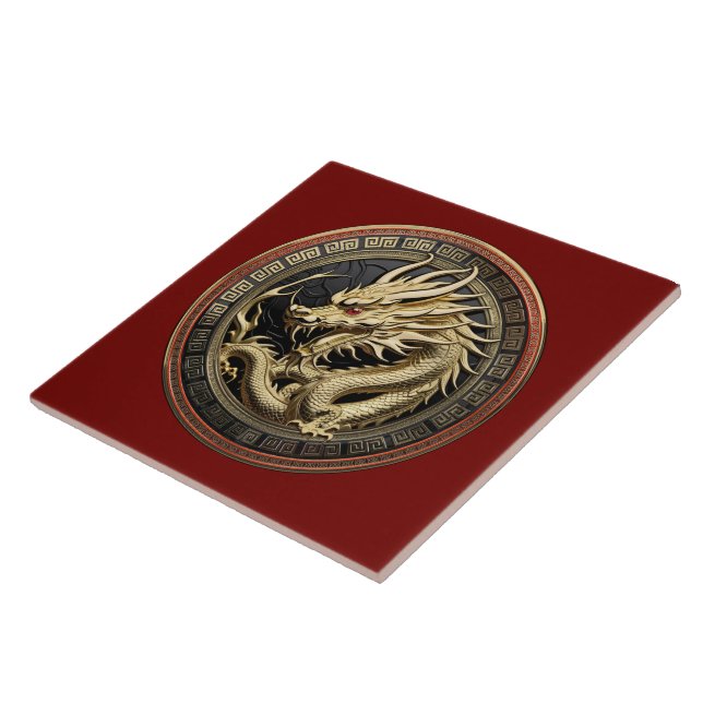 Gold Sacred Eastern Dragon Medallion Tile (Side)
