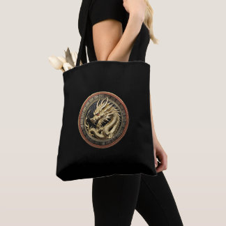 Gold Sacred Eastern Dragon Medallion Tote Bag
