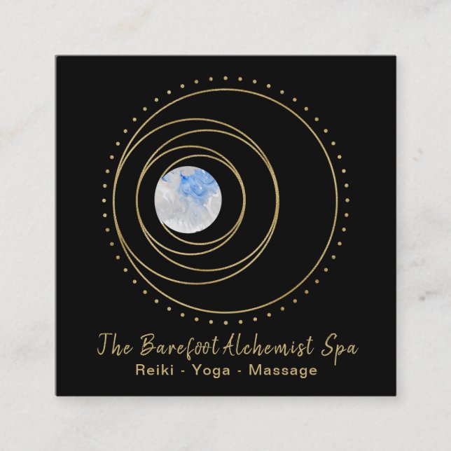 *~* Gold Sacred Geometry Luna Lunar Moon Boho Square Business Card (Front)