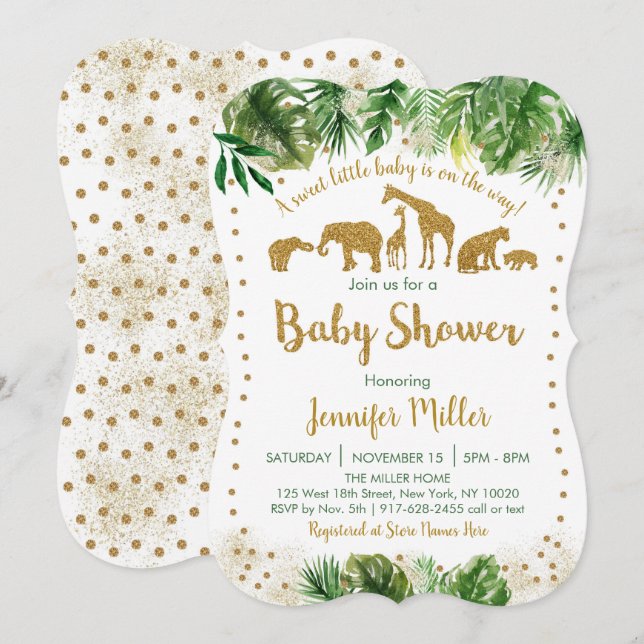 Gold Safari Animal Baby Shower Die Cut Invitation (Front/Back)