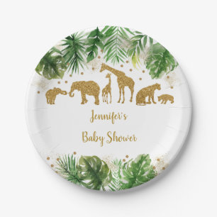 Gold Safari Animal Baby Shower Paper Plate