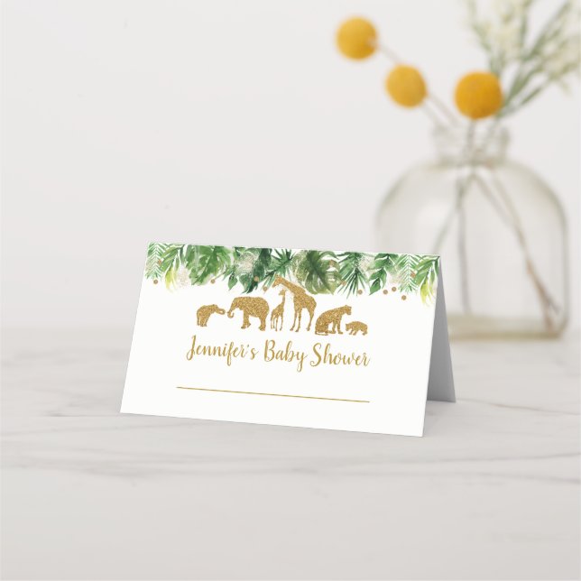 Gold Safari Animal Baby Shower Place Card (Front)