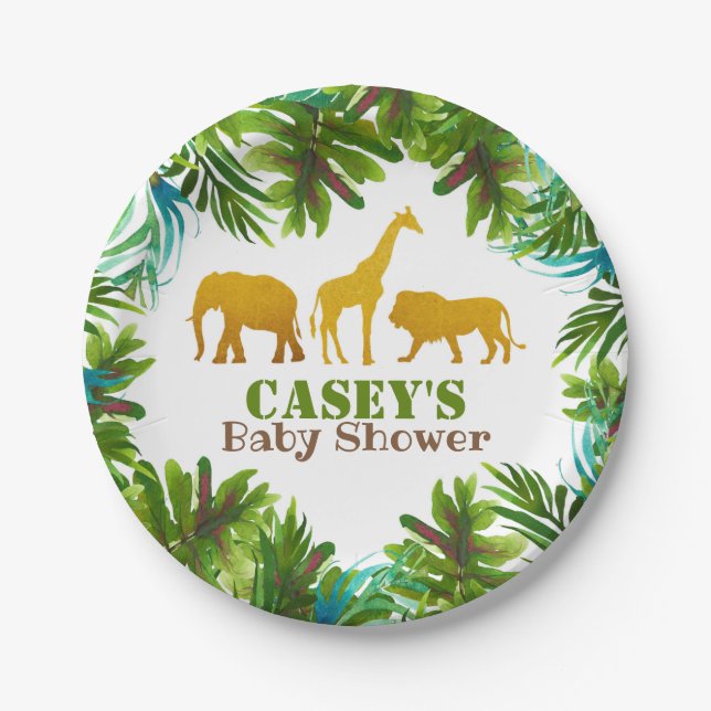Gold Safari Animal Paper Plate - Custom (Front)