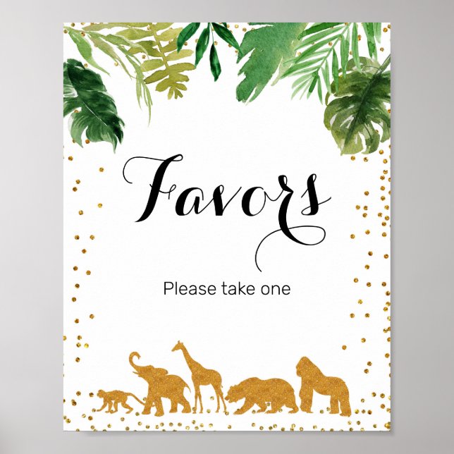 Gold safari animal Watercolor Favor Sign (Front)