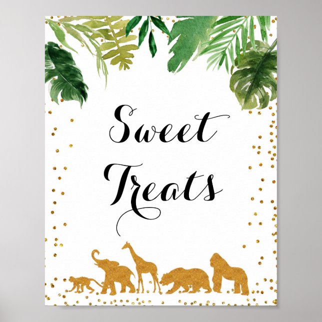 Gold safari animal watercolor Sweet Treats sign (Front)