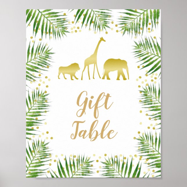 Gold Safari Animals Baby Shower Gift Table Sign (Front)