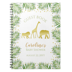 Gold Safari Animals Baby Shower Guest Book