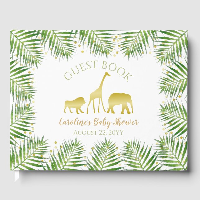 Gold Safari Animals Baby Shower Guest Book (Front)