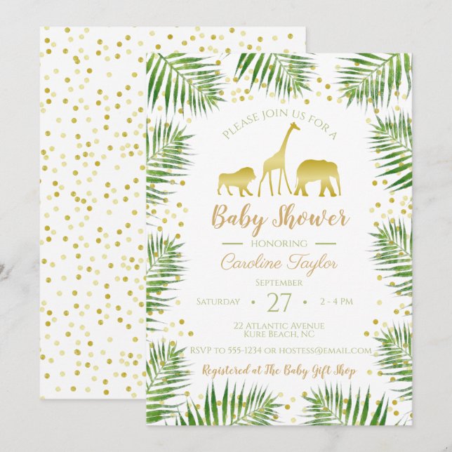 Gold Safari Animals Baby Shower Invitation (Front/Back)
