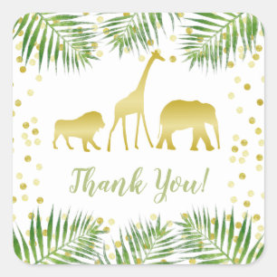 Gold Safari Animals Baby Shower Square Sticker