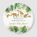 Gold Safari Baby Shower Favour Magnet<br><div class="desc">This elegant design has beautiful faux gold glitter safari animals,  gold confetti and watercolor tropical leaves.</div>