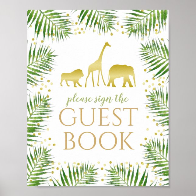 Gold Safari Baby Shower Guest Book Sign Decor (Front)