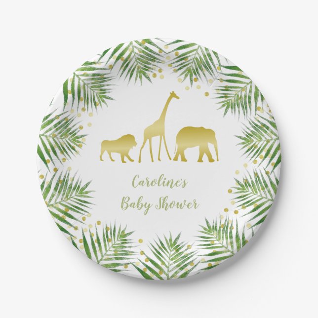 Gold Safari Baby Shower Paper Plates (Front)