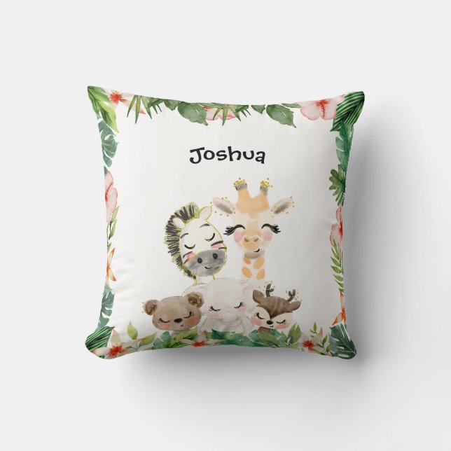 Gold Safari Friends | Watercolor Floral Greenery Cushion (Front)