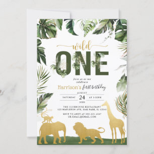 Gold Safari Jungle Animals Wild One First Birthday Invitation