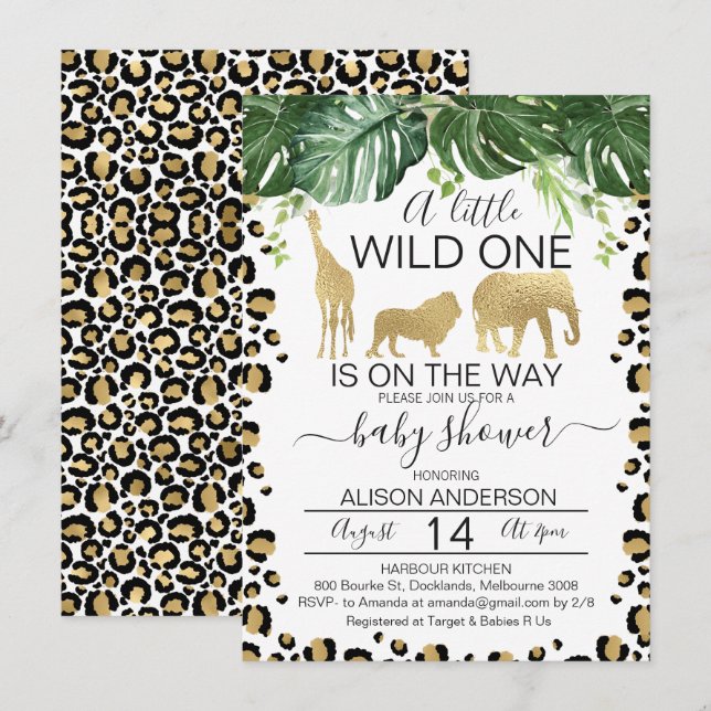 Gold Safari Leopard Skin  Baby Shower Invitation (Front/Back)