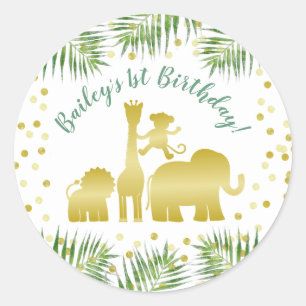 Gold Safari Wild One Animals Birthday Classic Round Sticker