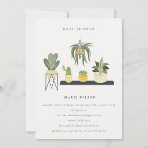 Gold Saga Green Floral Wreath Baby Shower Invite