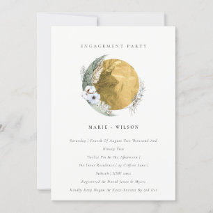 Gold Saga Green Floral Wreath Engagement Invite