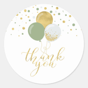 Gold &Sage Green Balloons   Party Favour Thank you Classic Round Sticker