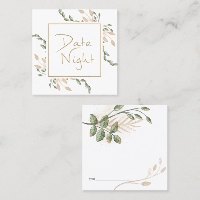 Gold Sage Green Floral Date Night Card (Front/Back)
