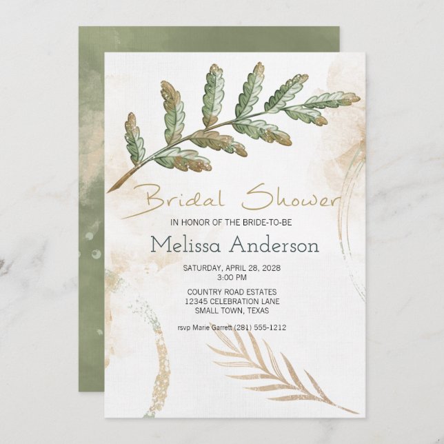 Gold Sage Green Floral Elegant Bridal Shower  (Front/Back)