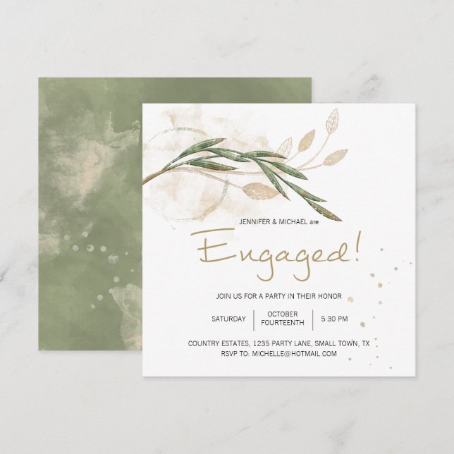 Gold Sage Green Floral Elegant Engagement (Front/Back)