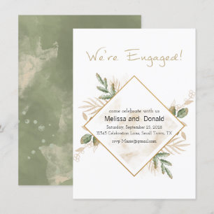Gold Sage Green Floral Elegant Engagement