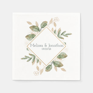 Gold Sage Green Floral Wedding Napkins