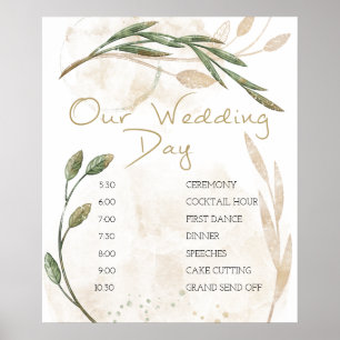 Gold Sage Green Floral Wedding Schedule Poster