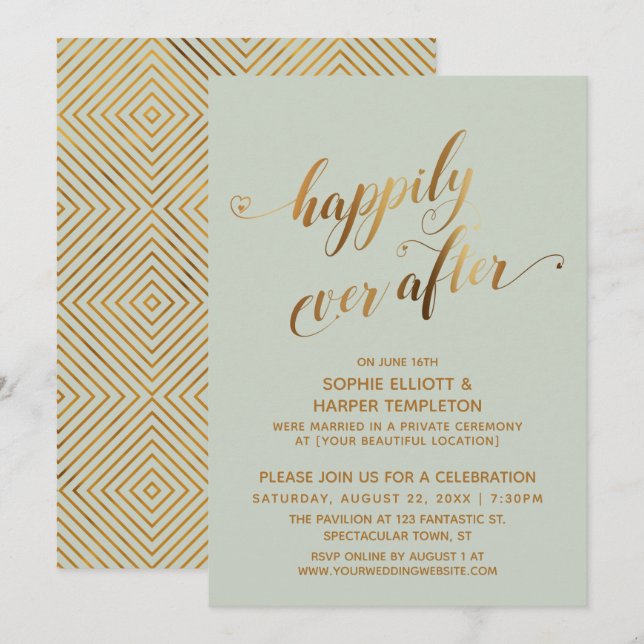 Gold & Sage Green Happily Ever After Post Wedding Invitation (Front/Back)