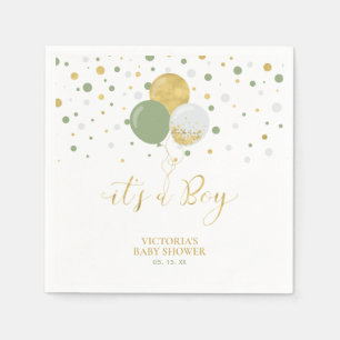 Gold & Sage Green It's a Boy Baby Shower Napkins