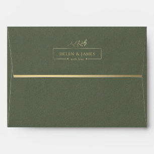 Gold & Sage Green Texture Wedding Envelope