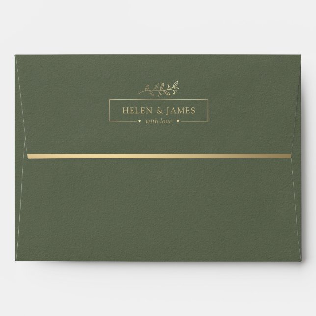 Gold & Sage Green Texture Wedding Envelope (Back (Top Flap))